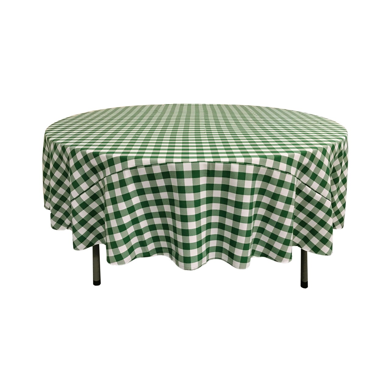 Gingham Checkered Round Tablecloth 90 Inch 3 Panel Spun Polyester White and Black